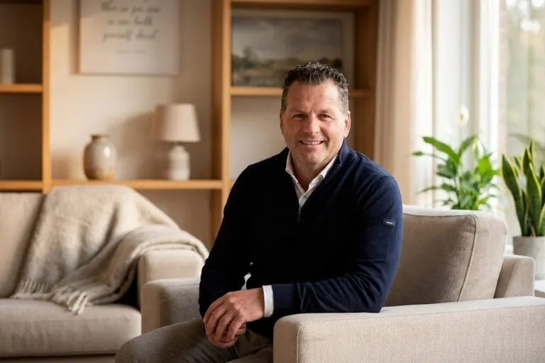 Serge Langestraat in een rustige woonkamer in de regio Breda